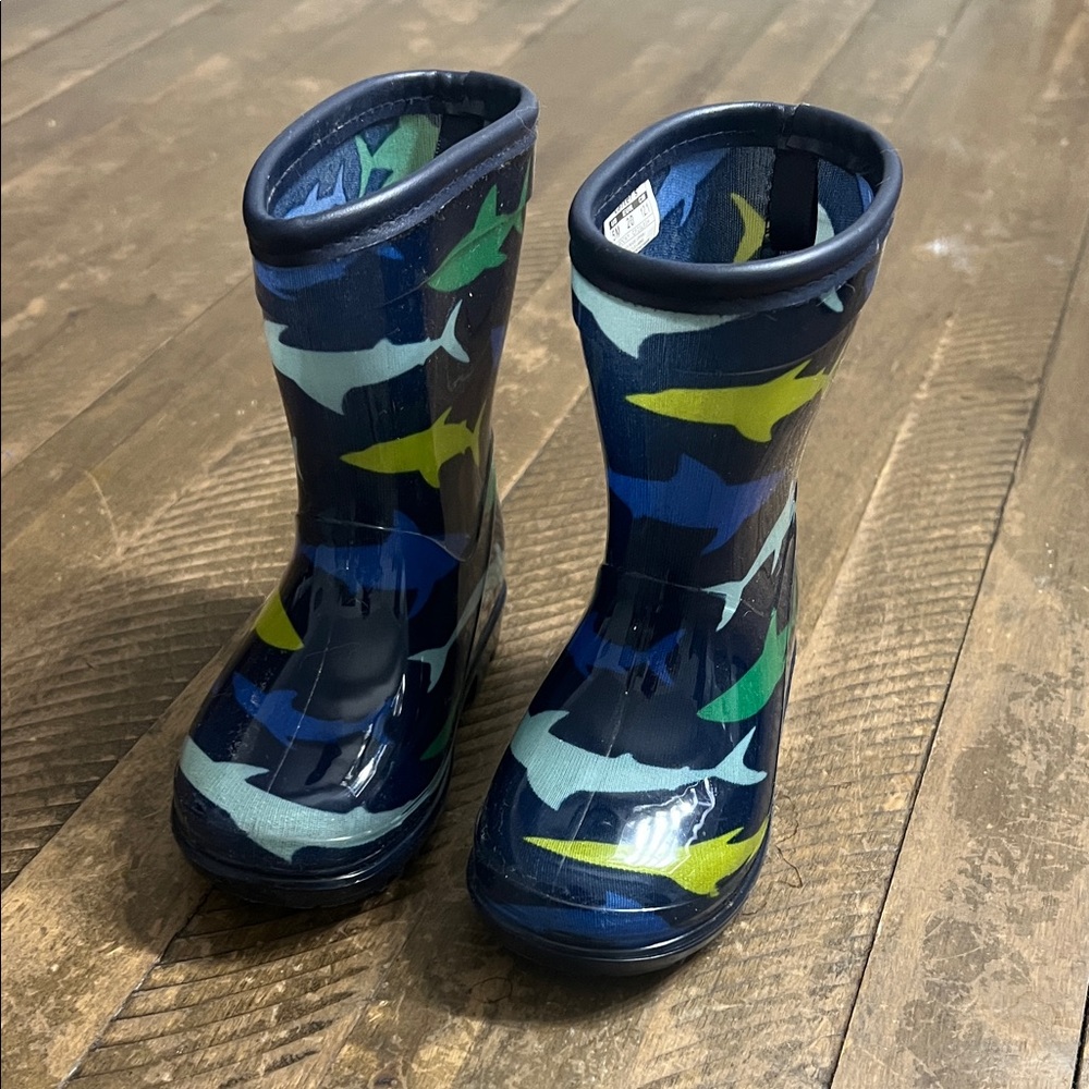 Carter's Navy and Green Shark Print Rain Boots